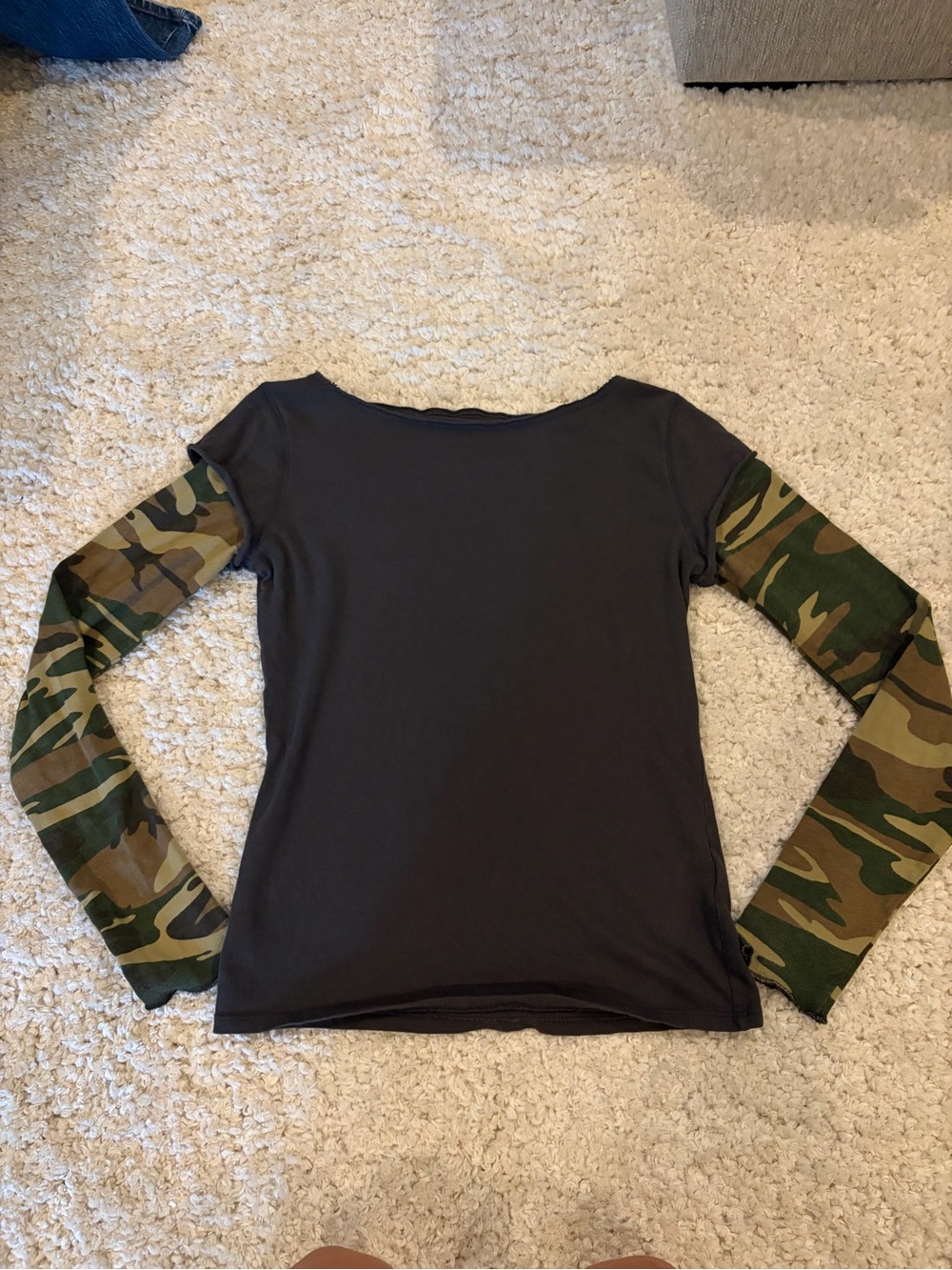 BDG Black Tee with Green Camo Long Sleeves